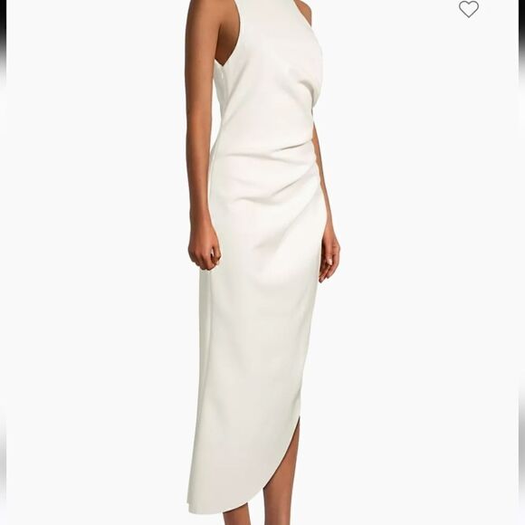 NWT MISHA Ida Sleeveless Ruched Asymmetrical Hem Midi Dress White - Picture 5 of 8